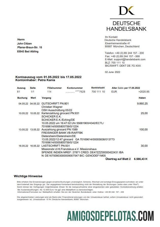 Declaração do Handelsbank da Alemanha sobre o exemplo alemão